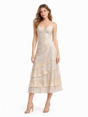 Raylia Designs Cream Lace Midi Dress